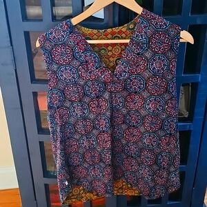 Pakistani Sleeveless Ajrak Print V-Neck Crop Top in Navy and Pink